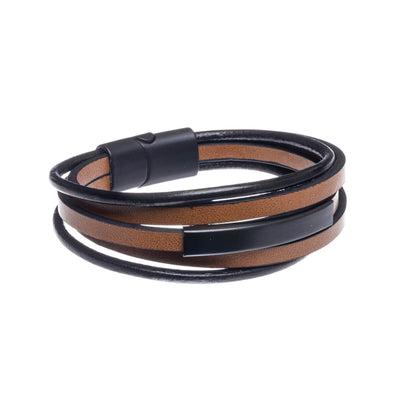 Five row leather bracelet with plate (Steel 316L)