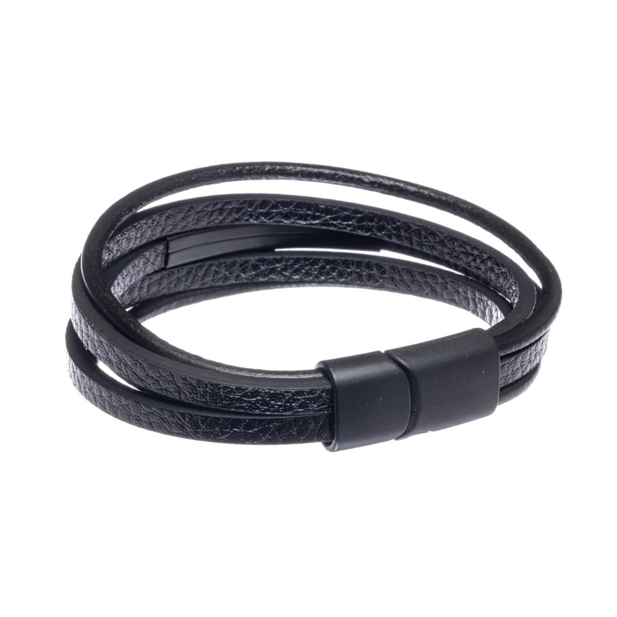 Five row leather bracelet with plate (Steel 316L)