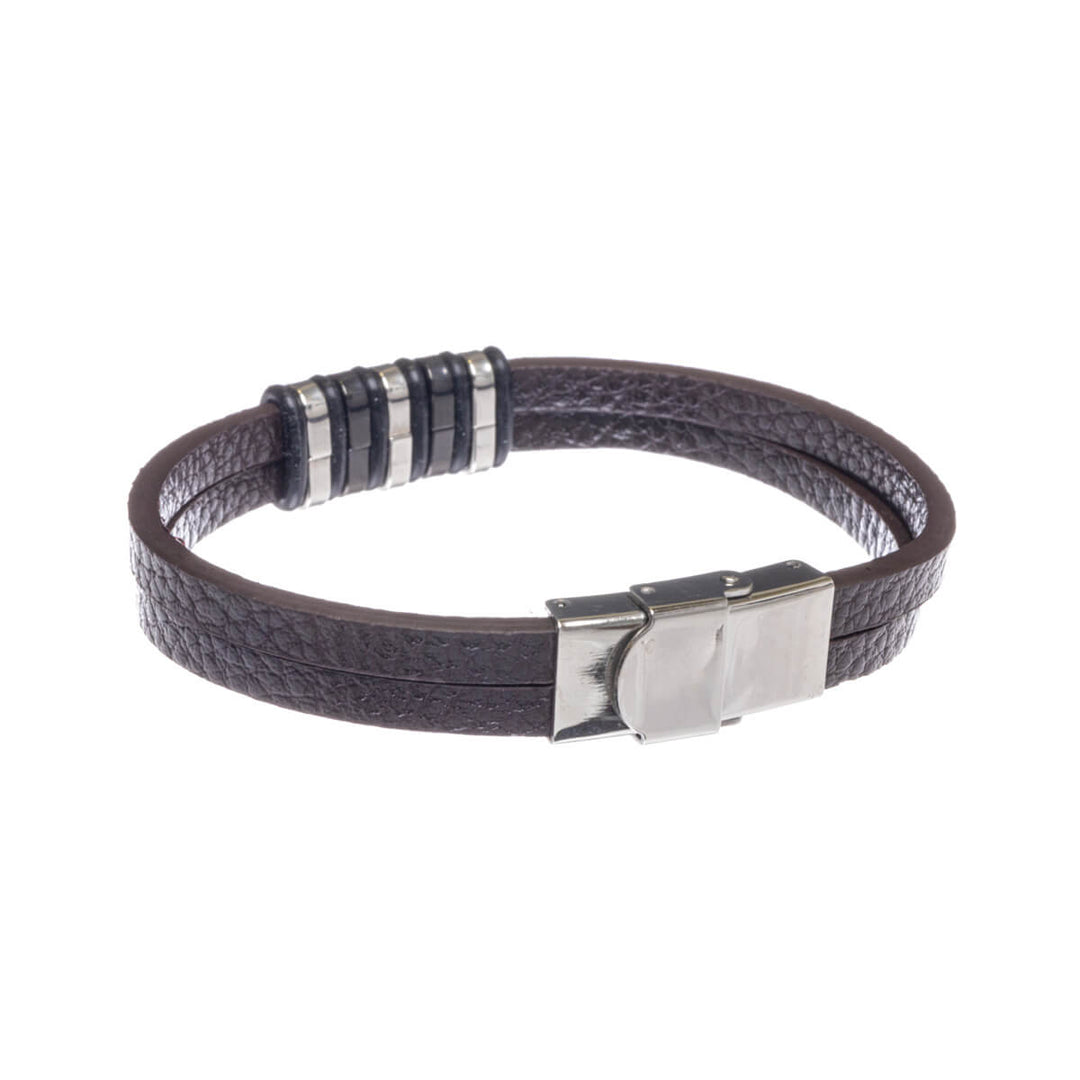 Two row leatherette bracelet (Steel 316L)