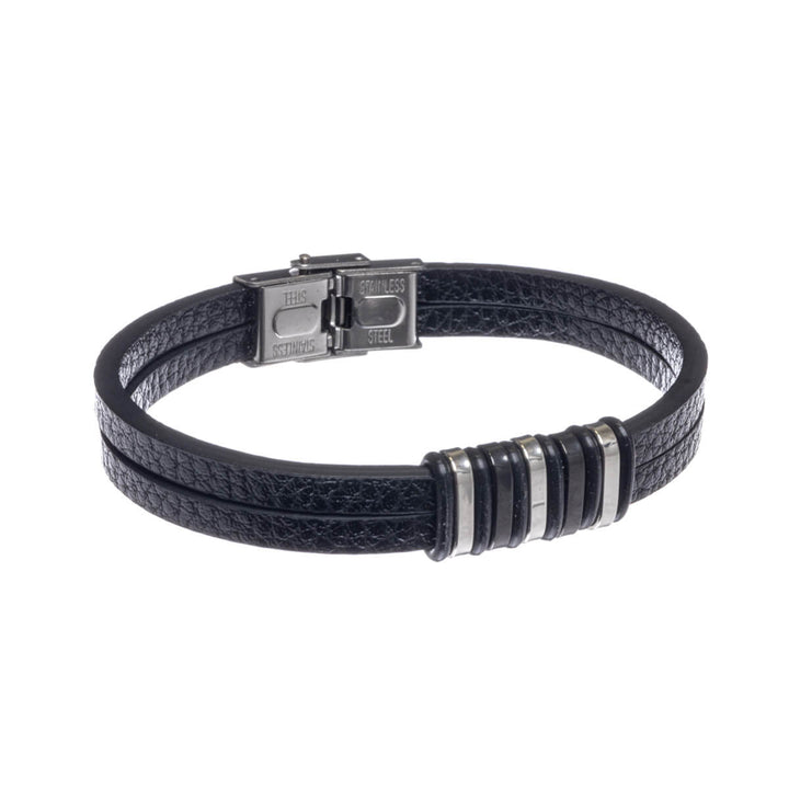 Two row leatherette bracelet (Steel 316L)