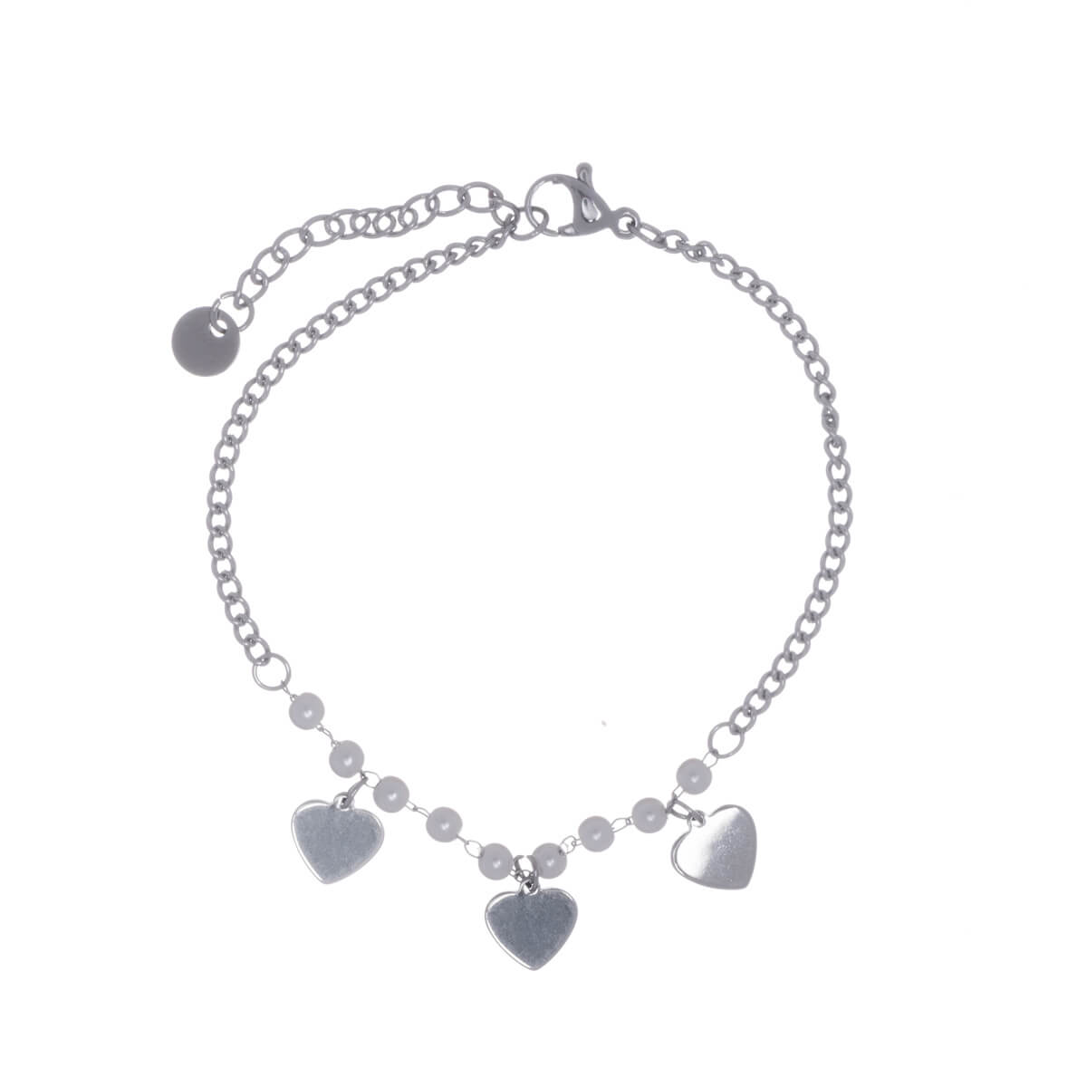 Thin steel bead bracelet with heart pendants (Steel 316L)