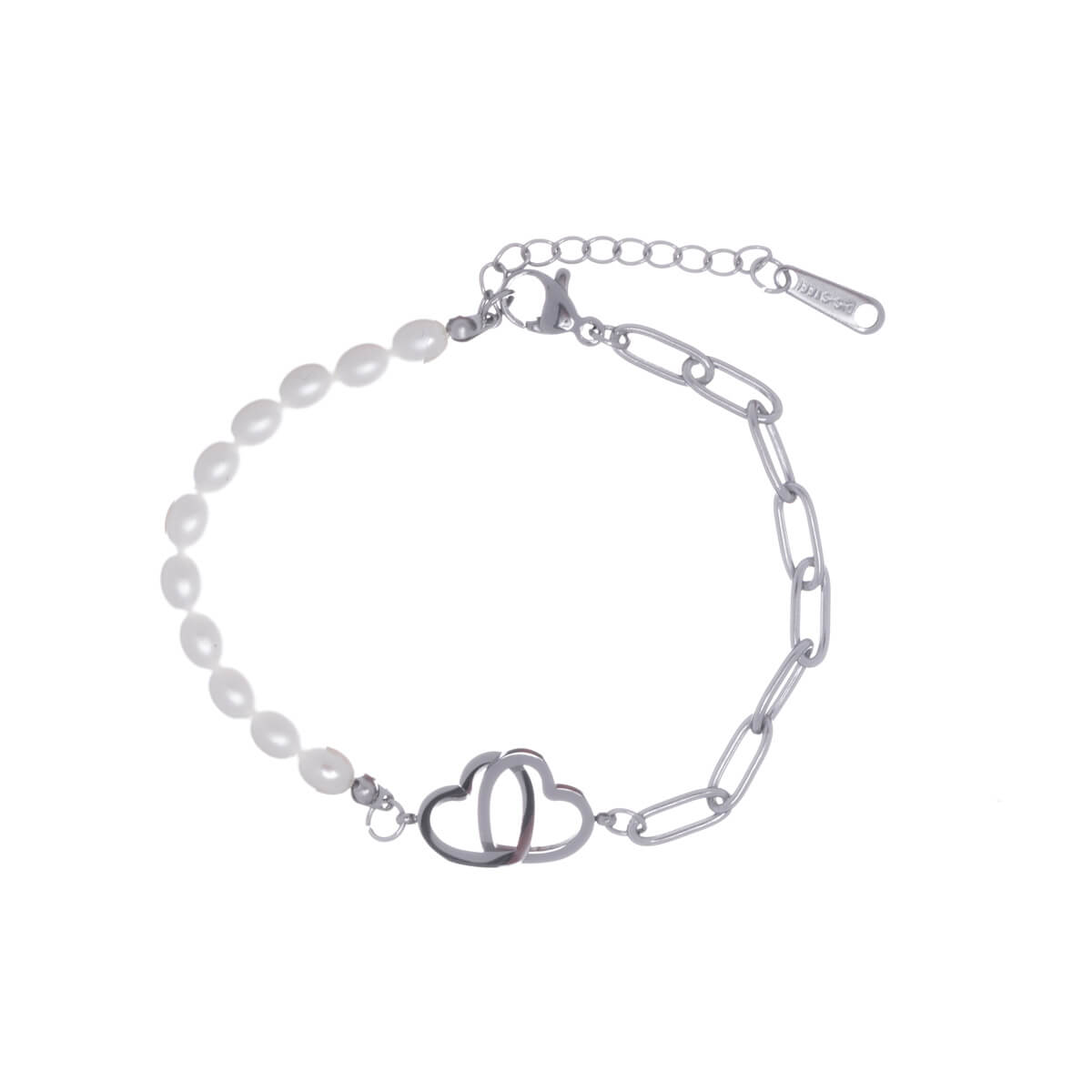 Steel bead bracelet with two hearts (Steel 316L)