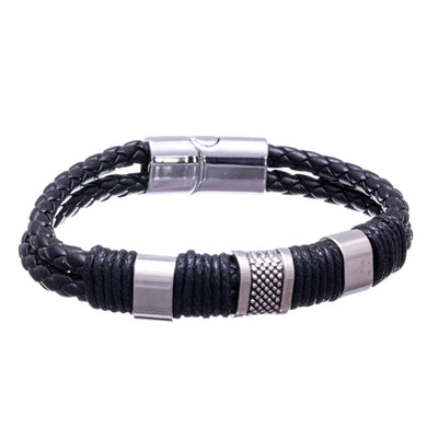 Artificial leather bracelet with metal pieces 21,5cm