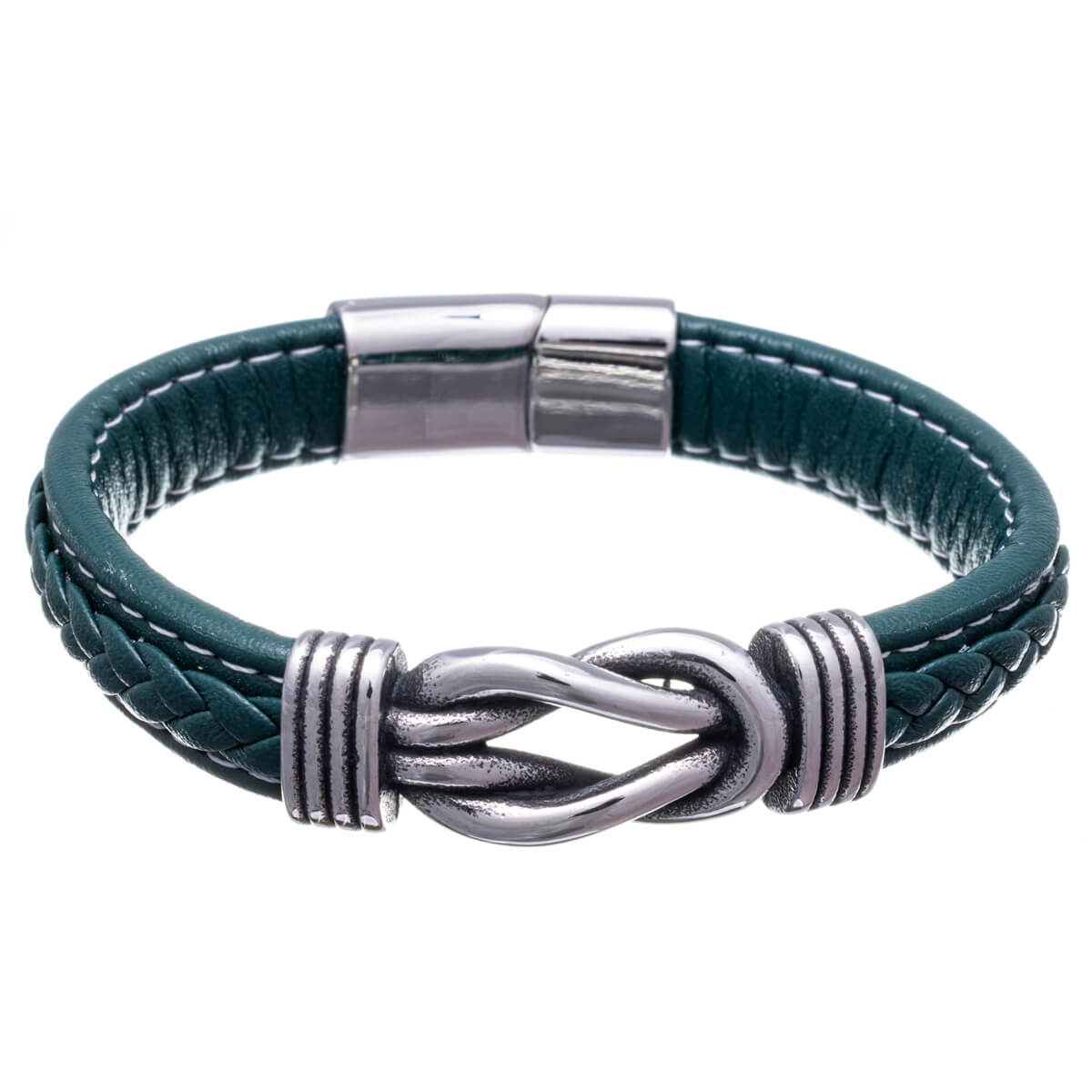Artificial leather bracelet with knot decoration 22,5cm (Steel 316L)
