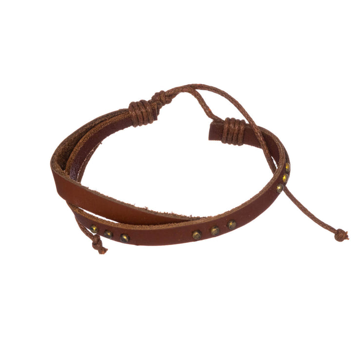 Adjustable artificial leather bracelet with rivets 1pc