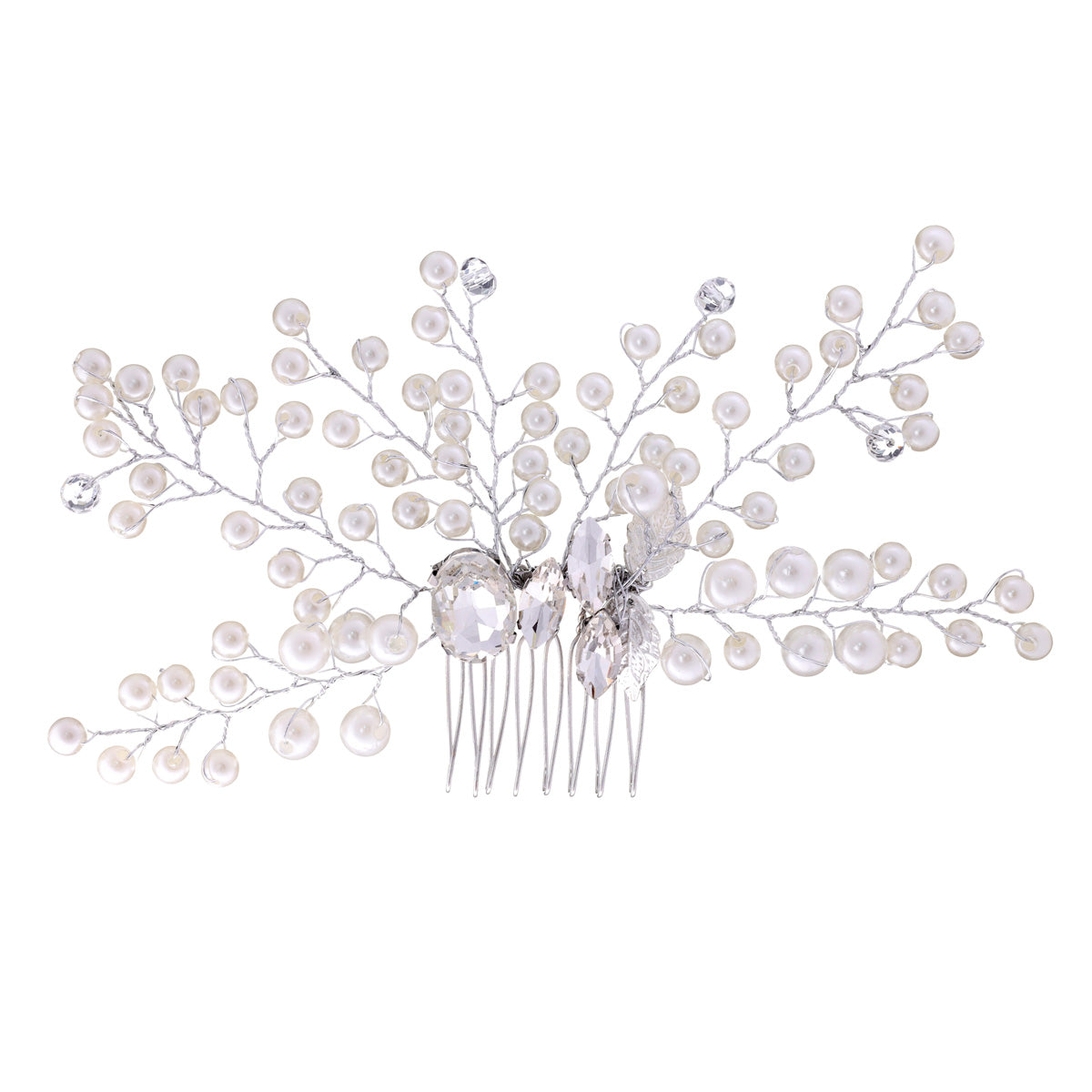 Shaped side comb with beads and rhinestones 1pc (16cm x 8.5cm)