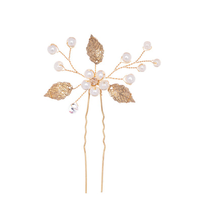 Pearl spiritless hair ornament with leaves 1pc
