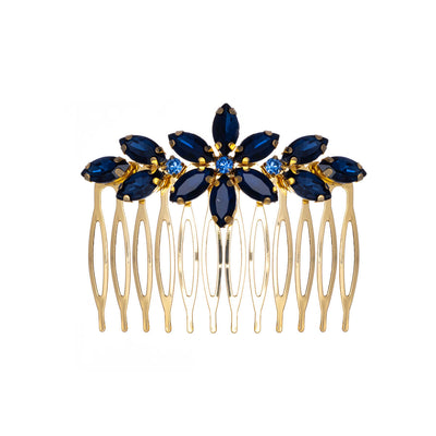 Rhinestone flower side comb hairband gold (6,4cm x 5cm)