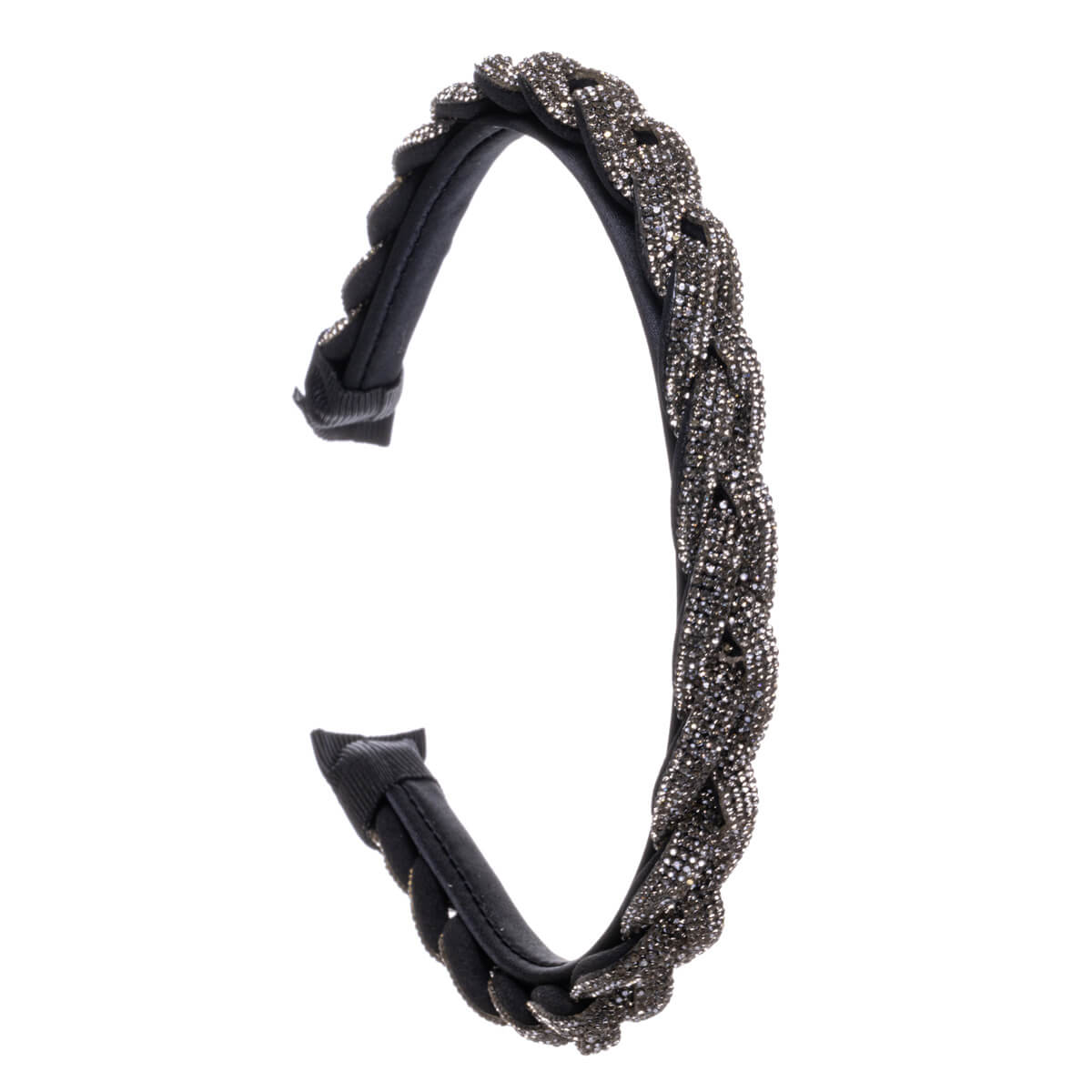 Glass stone decorated braided collar hairband 1,5cm