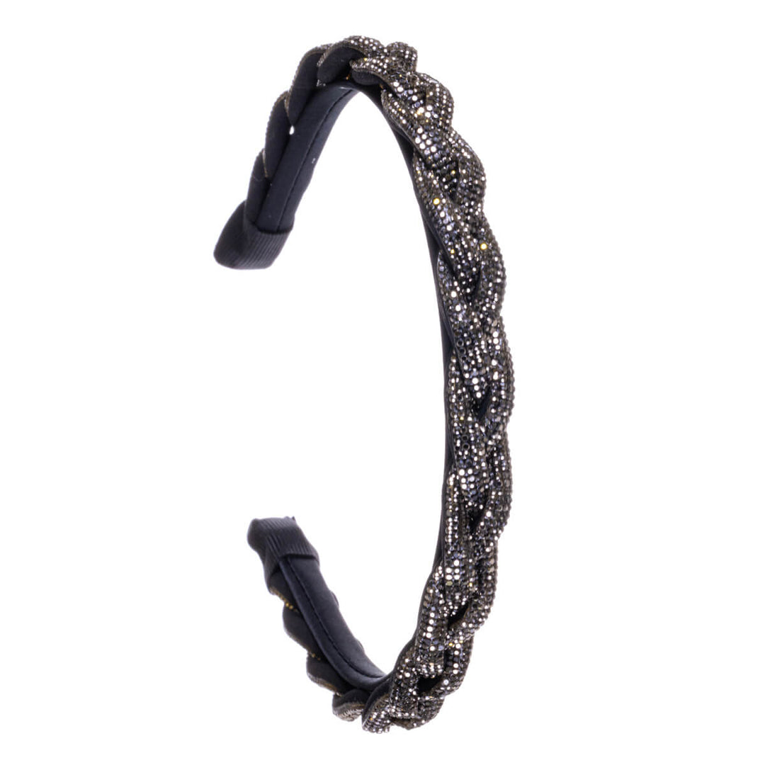 Glass stone decorated braided collar hairband 1,5cm