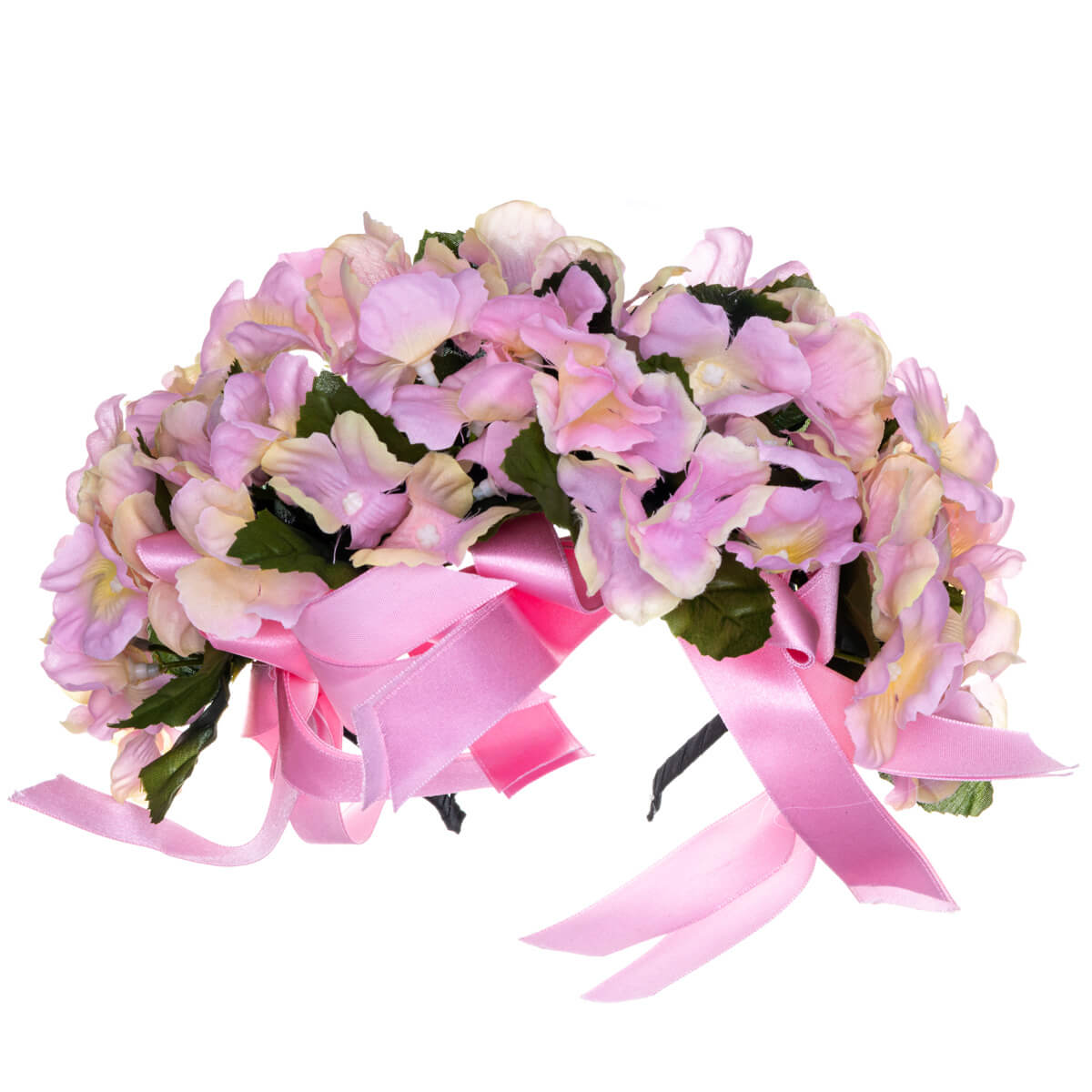 Rich floral satin ribbon hairband with flower collar