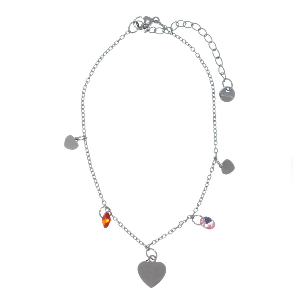 Steel ankle chain heart with pendants ankle bracelet (Steel 316L)