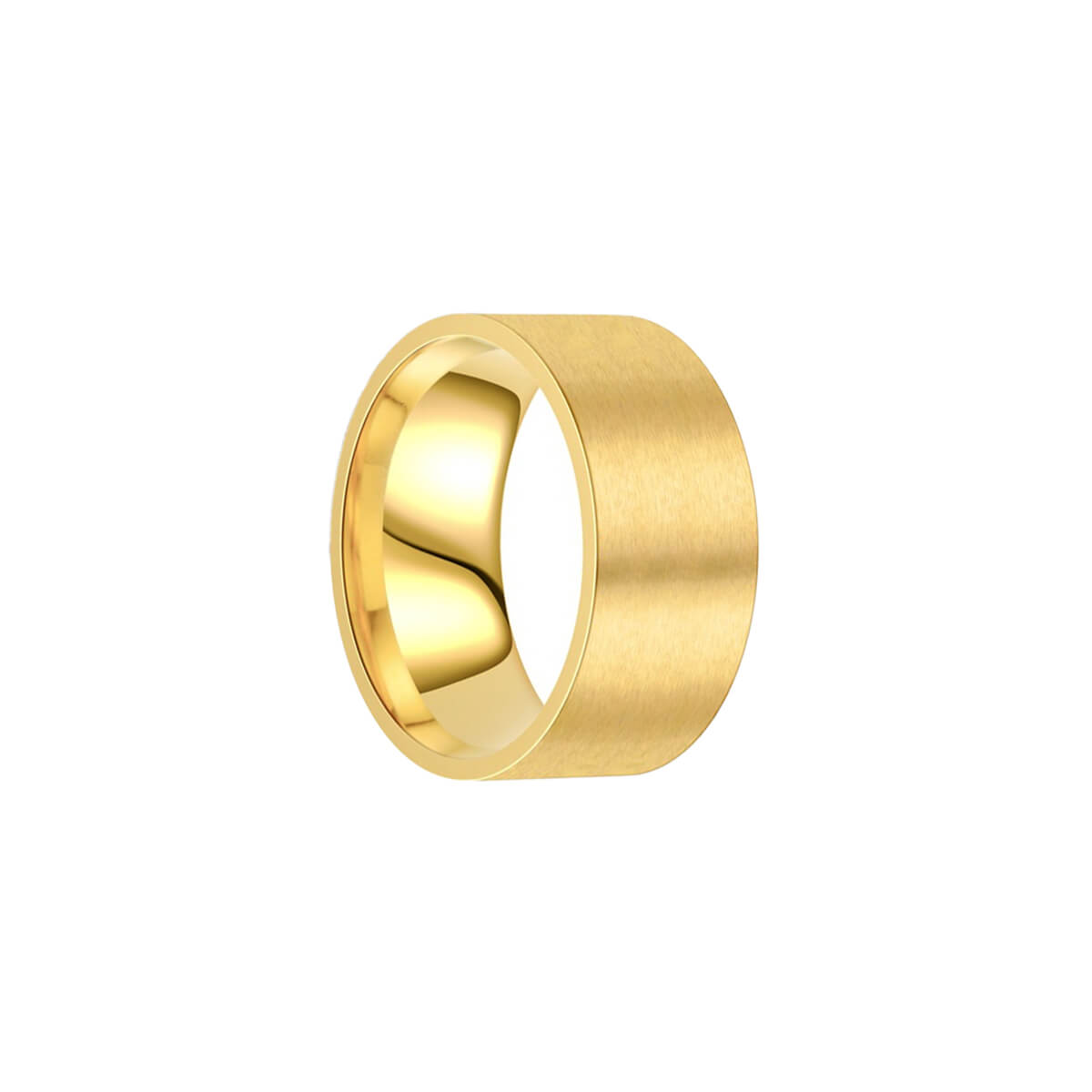 Wide brushed steel ring gold plated flat ring 10mm