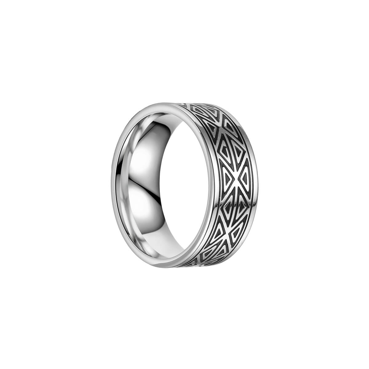 Triangle patterned polished steel ring 8mm (Steel 316L)