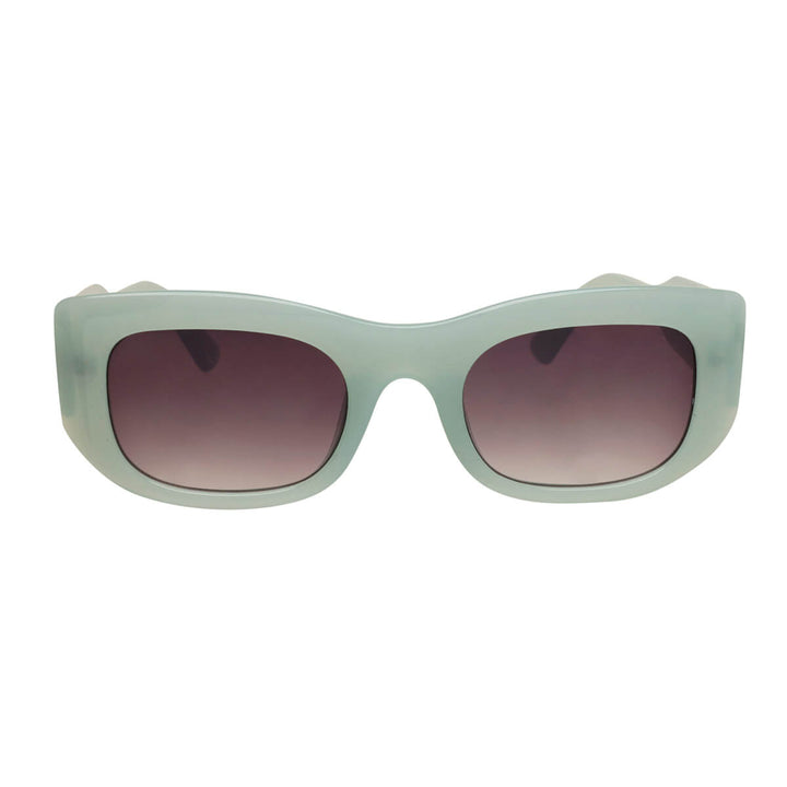 Angled sunglasses with thick frames