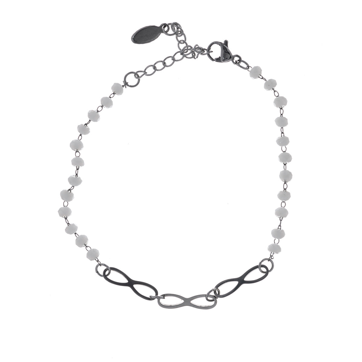 Steel bracelet with bevelled glass beads